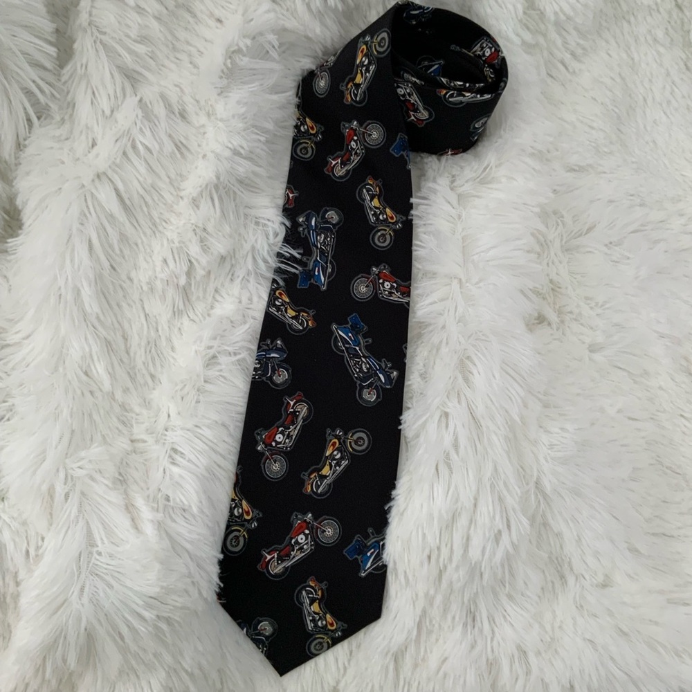 Sophisticated Black and Red Floral Motorcycle Themed Tie